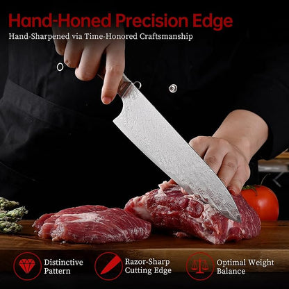 Kitory Chef Knife 8“, 73-Layer 10Cr15CoMoV Core, Acid-Washed Finish, Burmese Rosewood Handle, Professional Kitchen Knife for Home & Restaurant, Gift Package