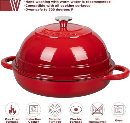 VORRINGARD Cast Iron Enameled Dutch Oven Pot with Lid for Bread Baking, Bread Oven, 6 Quart, Red