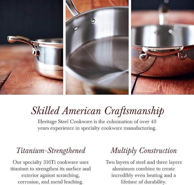 Heritage Steel 8 Piece Core Cookware Set | Made in USA | Titanium Series 316Ti Stainless Steel with 5-Ply Construction | Induction-Ready and Fully Clad