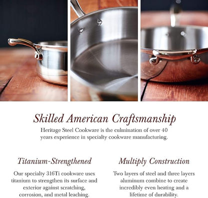 Heritage Steel 8 Piece Core Cookware Set | Made in USA | Titanium Series 316Ti Stainless Steel with 5-Ply Construction | Induction-Ready and Fully Clad