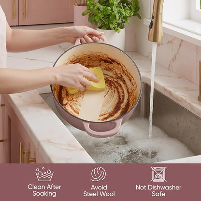 4.5 Quart Dutch Oven Pot with Lid, Non Stick Enameled Cast Iron Dutch Oven for Bread Baking, Heavy-Duty, Oven Safe Ceramic Cookware Up to 500°F for Baking, Braising, Stews, Roasting, Pink