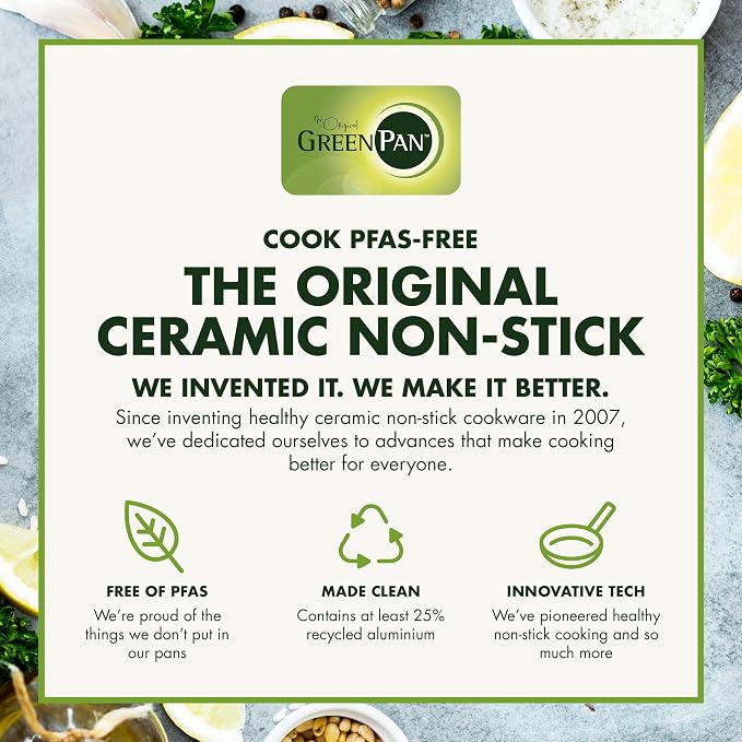 GreenPan Venice Pro 10 Piece Cookware Set, Stainless Steel Non-Toxic PFAS-Free with Ceramic Nonstick Coating, Induction Suitable, Glass Lids, Multi Clad, Dishwasher & Oven Safe, Silver