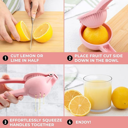Zulay Premium Quality Metal Lemon Squeezer, Citrus Juicer, Manual Press for Extracting the Most Juice Possible - Pink
