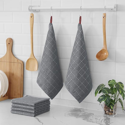 Homaxy 100% Cotton Terry Kitchen Dish Cloths, Ultra Soft and Absorbent Dish Towels for Kitchen, Suitable for Drying and Washing Dishes, 12 Pack, 12 x 12 Inches, Grey