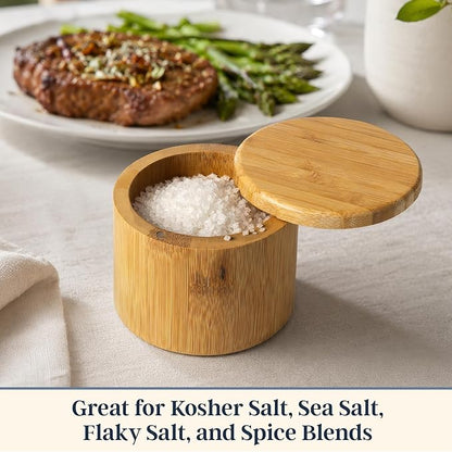 Totally Bamboo Salt Cellar with Swivel Lid - Wooden Salt Container, Bamboo Spice Box for Kitchen Countertop, Magnetic Closure, 6 Oz