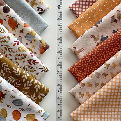 Autumn Harmony Patchwork Cotton Fabric Set – 60 Pre-Cut Squares, 20×20 cm (8×8 inch), 100% Cotton, Eco Digital Print, Made in Türkiye