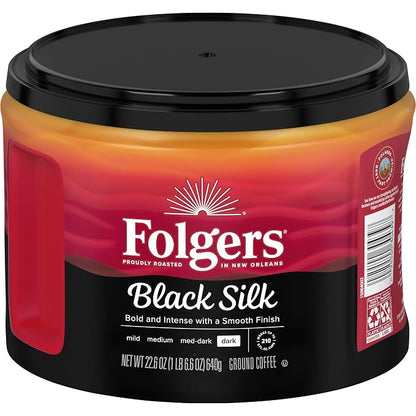 Folgers Black Silk Dark Roast Ground Coffee, 22.6 Ounce Canister