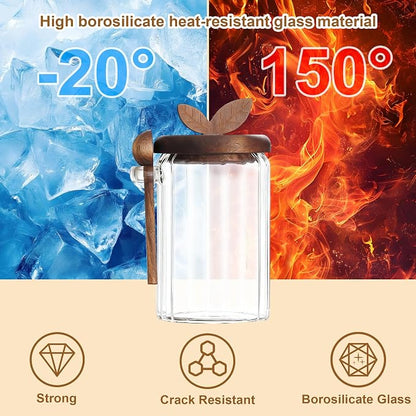 holoith 2 Pack Sugar Bowl Sugar Container 27oz Glass Jars with Bamboo Lid and Spoon, Airtight Food Storage Jar for Coffee Bar, Kitchen Canisters for Coffee Beans, Spice, Brown Sugars, Nuts, Candy