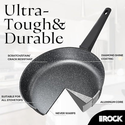 THE ROCK SOHO 12.5-Inch Nonstick Frying Pan Skillets with Lid– Compact for Urban Kitchens, Nothing Sticks, Never Warps, Lasts Longer, Oven & Dishwasher Safe, Black