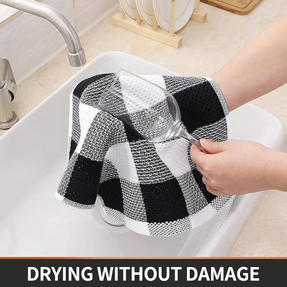 Homaxy 100% Cotton Waffle Weave Check Plaid Dish Cloths, 12 x 12 Inches, Super Soft and Absorbent Dish Towels Quick Drying Dish Rags, 12-Pack, White & Black