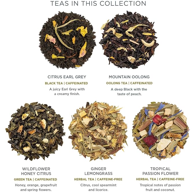 Tea Forte Premium Presentation Box Gift Set Sampler, 20 Count, Assorted Blends Individually Wrapped Handcrafted Pyramid Infuser Bags, Demoiselle Tea