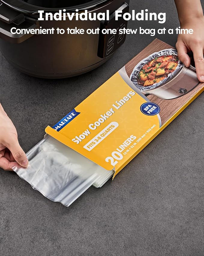 SMARTAKE Slow Cooker Liners, 20 Count 13"x 21" Large Size Disposable Cooking Bags, Fit 3QT to 8QT for Slow Cooker, Cooking Trays, Suitable for Oval & Round Pots, 20 Liners
