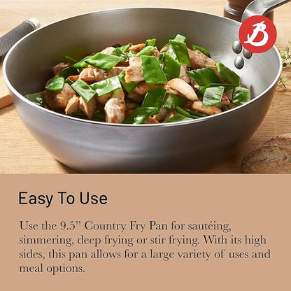 de Buyer MINERAL B Carbon Steel Country Fry Pan - 9.5” Diameter, 6.5” Cooking Surface - Ideal for Sauteing, Simmering, Deep Frying & Stir Frying - Naturally Non-Stick Finish - Made in France