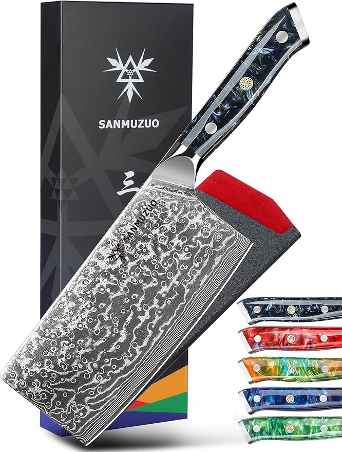 Chinese Chef Knife - 7" Cleaver Knife- Xuan Series - VG10 Damascus Steel Kitchen Knife - Resin Handle (Starry Black)
