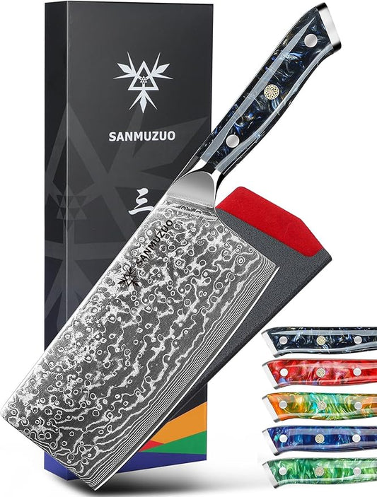 Chinese Chef Knife - 7" Cleaver Knife- Xuan Series - VG10 Damascus Steel Kitchen Knife - Resin Handle (Starry Black)