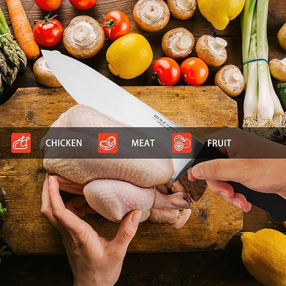 10 inch Japanese High Carbon Stainless Steel Chef Knife, Professional Sharp Wide Cook Knife with Non-slip Ergonomic Handle, for Kitchen Home Restaurant (Black)