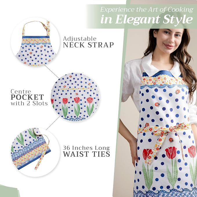 Maison d' Hermine 100% Cotton Apron for women with Pocket Kitchen Chef Apron for Men Cooking Spring Summer