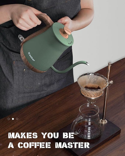 Gooseneck Electric Kettle, Electric Tea Kettle Stainless Steel, Pour over kettle for Coffee, 1000W Hot Water Kettle Electric Auto Shut Off, 0.8L, Wood-like Grain Finish Handle, Matcha Green