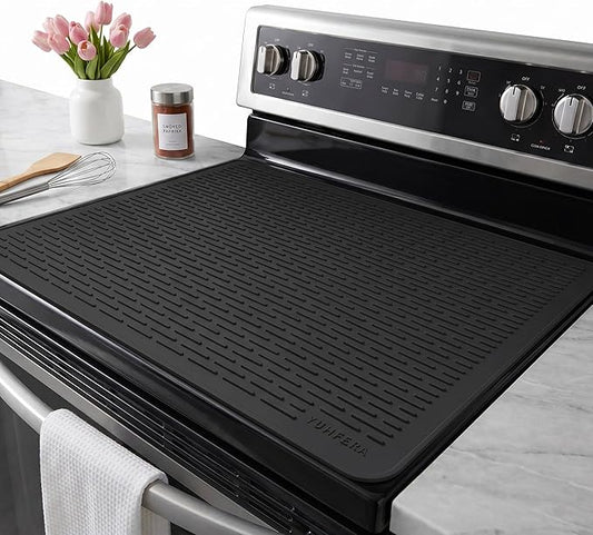 YUHFERA Stove Top Cover for Electric Stove - Silicone Stove Mat for Glass Top, Glass Cooktop Protector for Kitchen,Multi-Functional Oven Covers for Electric Stove (Black,28 x 20)