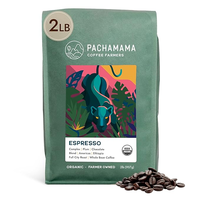 Pachamama Organic Coffee - Espresso Beans - Dark Roast Whole Bean Coffee - 2 lb - Farmer Owned & Regenerative