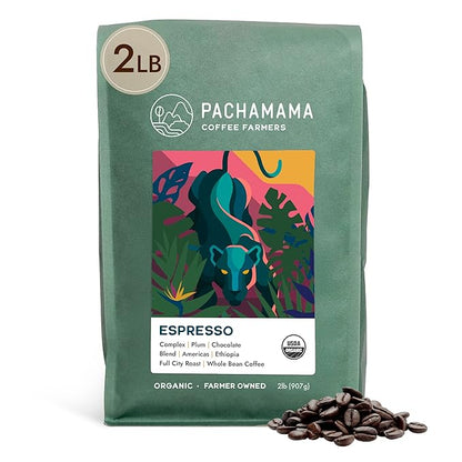 Pachamama Organic Coffee - Espresso Beans - Dark Roast Whole Bean Coffee - 2 lb - Farmer Owned & Regenerative