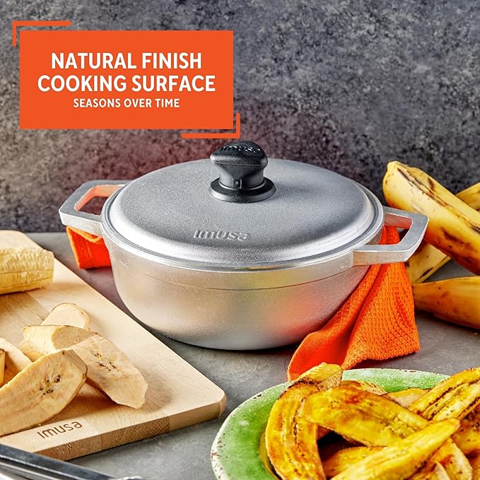 IMUSA 2.6 Quart Traditional Natural Made in Colombia Caldero with Lid for Cooking and Serving, Silver