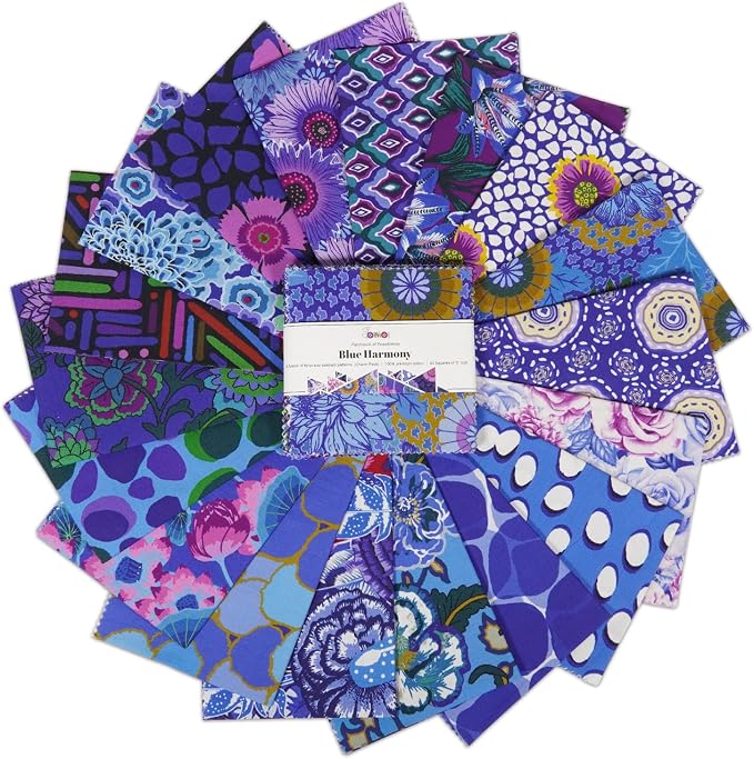 Soimoi 40 Pcs Cotton Fabric Squares Bundles Charm Packs for Quilting, Fat Quarter Layer Cakes, Precuts Quilt Squares 5 x 5 inches, DIY Fabric Bundle - Blue Harmony