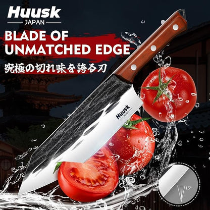 Huusk Butcher Knife Set, 4 PCS Hand Forged BBQ Knife Set for Meat Cutting, Sharp Meat Carving Breaking Knives with Ergonomic Handle, Gifts for Men Women