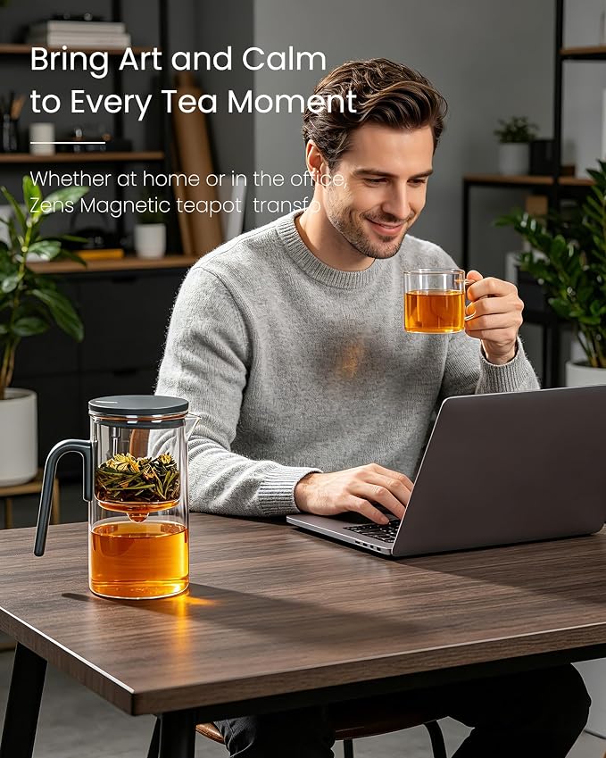 ZENS Magnetic Teapot, Enchanted Magic Glass Tea Infuser Pot for Loose Leaf Tea Steeper, Mess-Free Tea Maker Tea Diffusers for Tea Lovers Ideal Gifts, 28oz (830 ml)