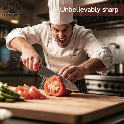 8-Piece Chef Knife Set - Ultra Sharp Premium German High Carbon Stainless Steel, Razor-Sharp & Durable, Lightweight Anti-Slip Handle, Professional Kitchen Knives with Gift Box (Red 8 Piece)