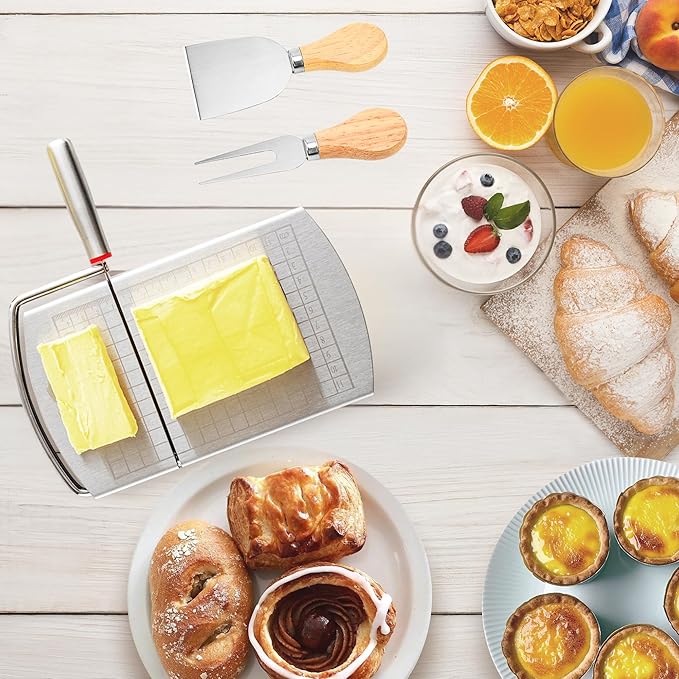 Cheese Slicer with 2 PCS Knife, Multipurpose Cheese Cutter Stainless Steel Cheese Slicers with 2 PCS Cheese Knives Set