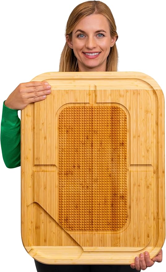 24 Inch Organic Bamboo Extra Large Carving Board with Lifetime Replacements - 2XL Meat Cutting Board and Wooden Butcher Block with Pour Spout, Turkey Platter for Christmas Holiday Essentials