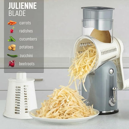 Zulay Kitchen Rotary Cheese Grater 5 Blade Cheese Shredder - Manual Hand Crank Cheese Grater With Reinforced Suction & 5 Interchangeable Drums - Easy to Use, Vegetable Chopper Round Mandoline Slicer
