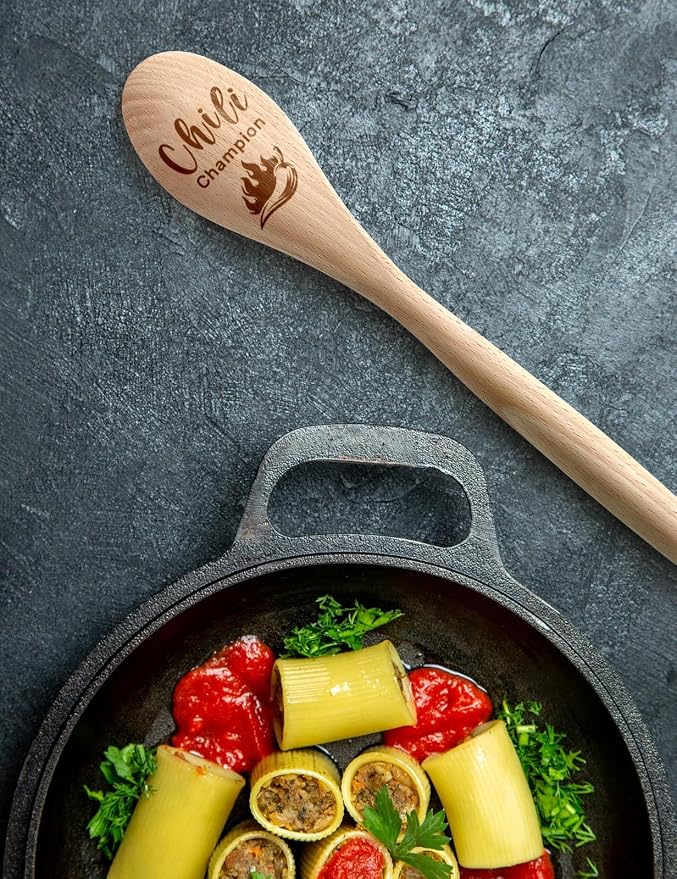 Chili Champion Spoon Wooden Serving Spoon for Cooking, Funny Wooden Spoons with Sayings, for Women Men Husband Wife