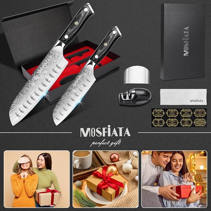 MOSFiATA 7" Santoku Knife with 5.5inch Santoku Knife, German High Carbon Stainless Steel EN.4116