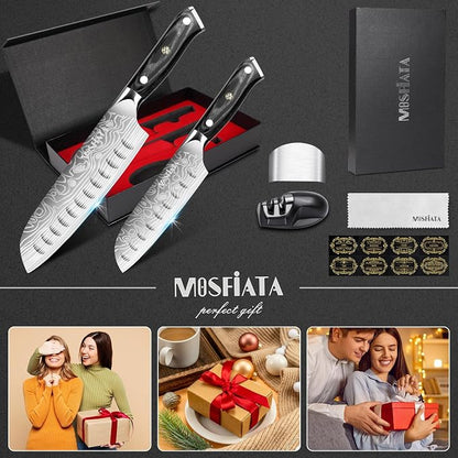 MOSFiATA 7" Santoku Knife with 5.5inch Santoku Knife, German High Carbon Stainless Steel EN.4116