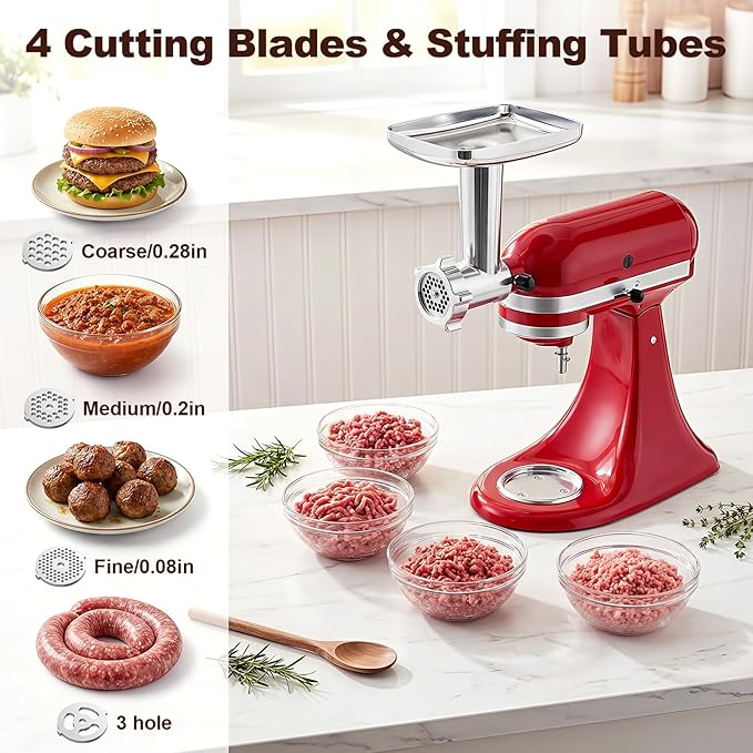 Metal Meat Grinder Attachment for KitchenAid Stand Mixer, Sausage Stuffer, Food Grinder Attachment for Kitchen Aid Accessories and Attachments