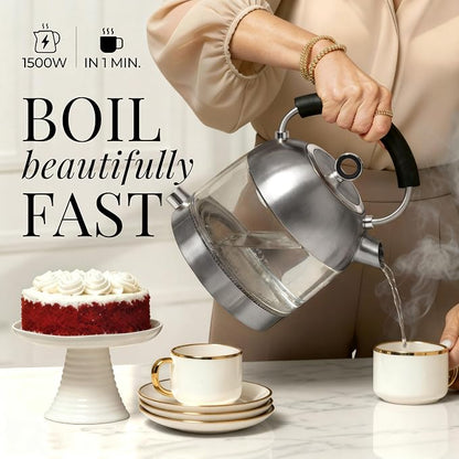 Stainless Steel Electric Kettle with Temperature Control - BPA and Plastic Free Electric Kettle with Keep Warm Function, Borosilicate Glass - Fast 1500W Hot Water Boiler, Auto Shut-Off