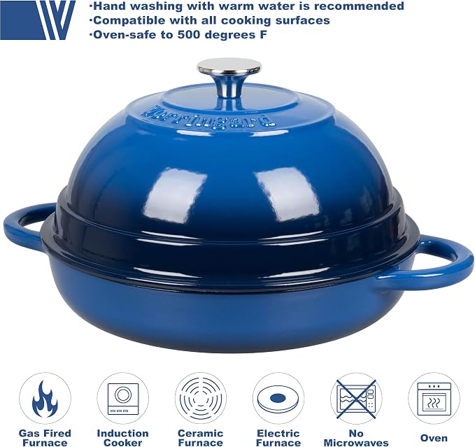 VORRINGARD Cast Iron Enameled Dutch Oven Pot with Lid for Bread Baking, Bread Oven, 6 Quart, Blue