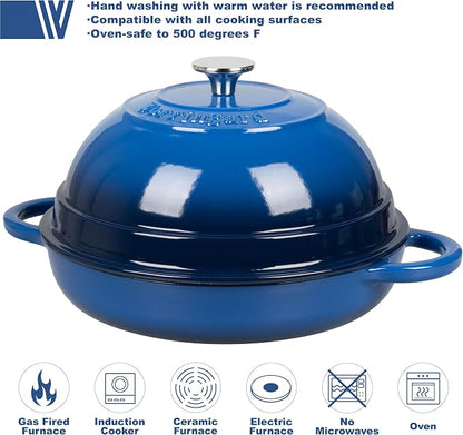 VORRINGARD Cast Iron Enameled Dutch Oven Pot with Lid for Bread Baking, Bread Oven, 6 Quart, Blue