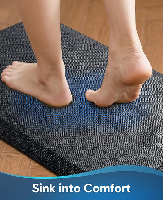 Ophanie Kitchen Mats for Floor, 1/2 inch Thick, 20x32 Anti Fatigue Cushioned Mat, Kitchen Rugs, Waterproof, Comfort Ergonomic Standing Mat for Office, Home, Sink, Black Non-Slip Ridged Bottom