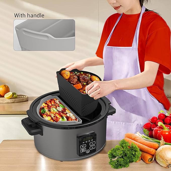 Silicone Slow Cooker Liners Compatible With Crock Pot 6-8 QT,Slow Cooker Divider Allows Cooking Two Different Meals At Once Time, Reusable Silicone Divider Insert, Dishwasher Safe, BPA Free.