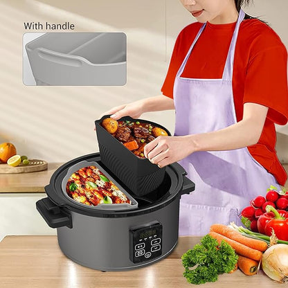 Silicone Slow Cooker Liners Compatible With Crock Pot 6-8 QT,Slow Cooker Divider Allows Cooking Two Different Meals At Once Time, Reusable Silicone Divider Insert, Dishwasher Safe, BPA Free.