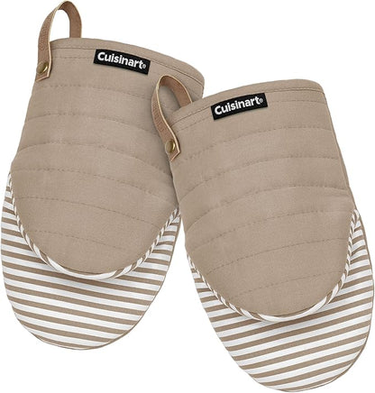 Cuisinart Mini Oven Mitts – 5.5” x 8” Heat-Resistant Kitchen Mitts for Oven with Non-Slip Printed Silicone, Cotton Filling, and Faux Leather Loop – Durable Oven Mitt Set for Cooking & Baking