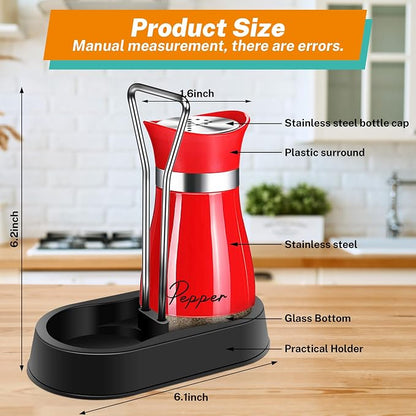 Red Salt and Pepper Shakers Set with Holder,4 oz Cute Christmas ktichen Decor and Accessories Theme Set Home Essentials Housewarming Gifts Refillable Design (Red)