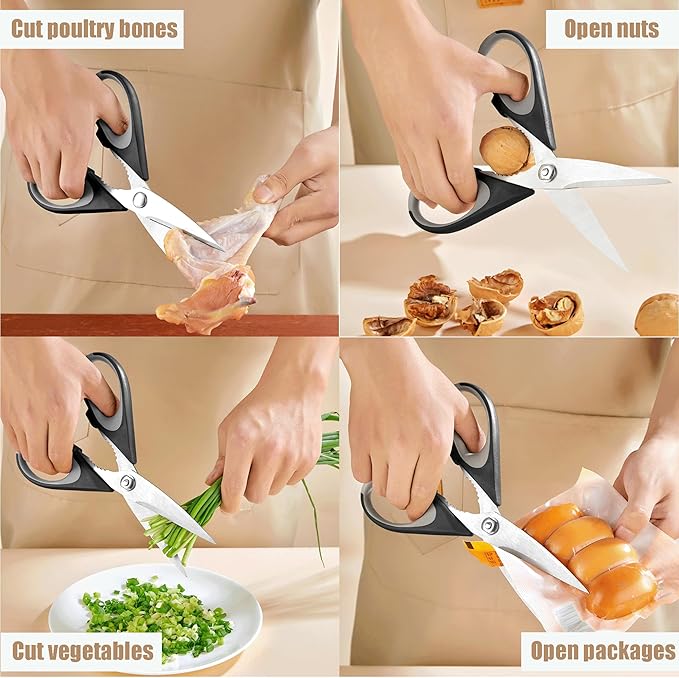 Kitchen Scissors All Purpose 3 Pack - Heavy Duty Stainless Steel Cooking Shears for Cutting Meat, Food, Fish, Poultry Multipurpose Sharp Sissors for Dishwasher Safe, with Blade Guards