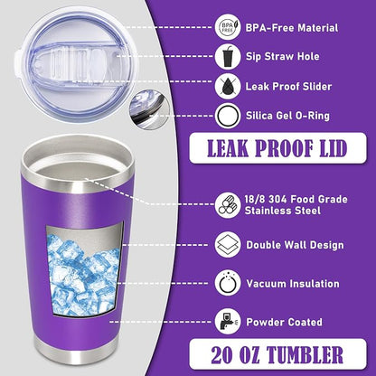 20 oz Tumbler Coffee Travel Tumblers Bulk with Lid Stainless Steel Double Wall Vacuum Insulated Mug Powder Coated Cups fit Car Cupholder for Hot and Cold - Purple, 12Pack