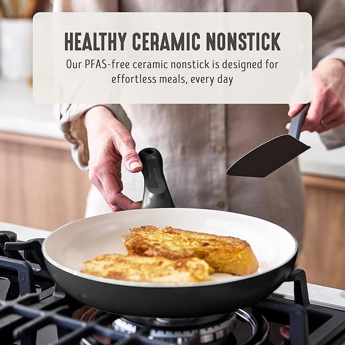 GreenLife 2-Piece Nonstick Frying Pan Set, 8” & 10” Skillets, Non-Toxic Ceramic Cookware, Dishwasher Safe, Stay-Cool Handles, Induction Ready, Fast Heating, Omelet Pan, PFAS Free, Graphite Black
