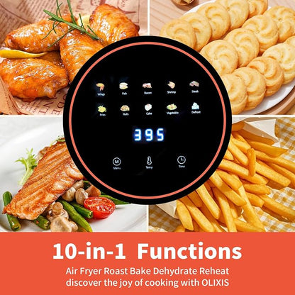 OLIXIS Glass Air Fryer 4.7Qt, Non Toxic Air Fryer with 10 Preset Cook Modes, 395°F Rapid Air Crispy Technology, Roast Bake Dehydrate Reheat, Nonstick & Easy-Clean Basket, 1300W