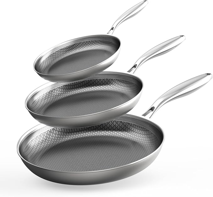 COOKER KING Stainless Steel Pans Set of 3 (8+10+12 Inch), Nonstick Induction Frying Pans,Chef's Pan,Skillets Dishwasher & Oven Safe, Stay-Cool Handles,Induction Compatible – Metal Utensil Safe